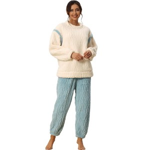 cheibear Women's Flannel Fleece Sweatsuits with Pockets Winter Pajama Sets - 1 of 4