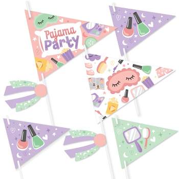 Big Dot of Happiness Pajama Slumber Party - Triangle Girls Sleepover Birthday Party Photo Props - Pennant Flag Centerpieces - Set of 20