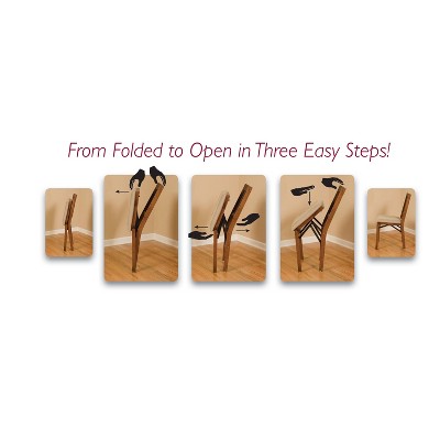 Cherry Wood Ladderback Folding Chair with Upholstered Seat
