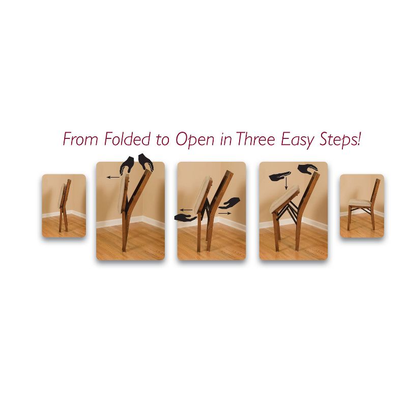 2pc Shaker Ladderback Folding Chairs with Blush Seat and Wood Cherry - Stakmore, 5 of 7