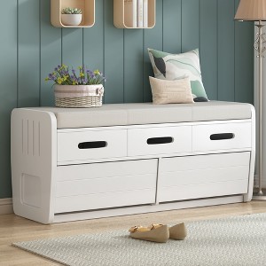 Whisen Rustic Storage Bench with 2 Drawers, Hidden Storage Space and 3 False Drawers - 1 of 4