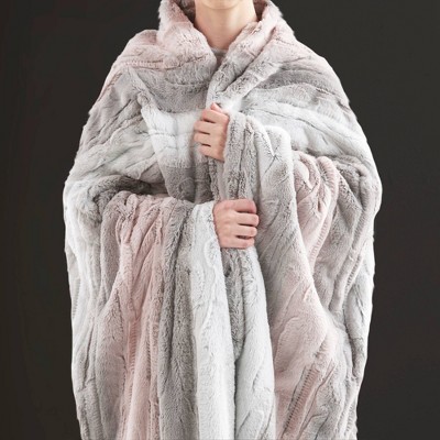 Luxurious Oversized Blush & Gray Faux Fur Heated Throw