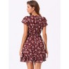 INSPIRE CHIC Women's Ruffle Sleeve Self-Tie V Neck Mini A-Line Floral Dress - 4 of 4