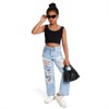 Clotth Girls Ripped Denim Pants Casual High Waist Distressed Baggy Jeans Straight Girls Snowflake Washed Wide Leg Trousers 8-13Y, Light blue - 4 of 4