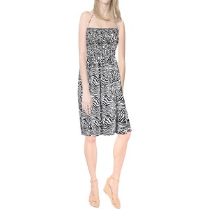 LA LEELA Women's House Daily Routine Evening Wear Vacation Flowy Backless Backless Dress Adjustable Tube Top Mini Evening Dress One Size Black, Tiger - 1 of 4