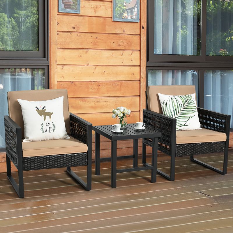 Tangkula 3-Piece Patio Wicker Bistro Set Conversation Furniture Sofa with Coffee Table, 3 of 7