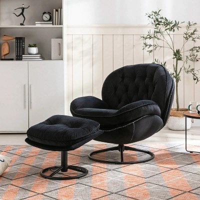 Black TV Chair Living Room Chair with Footstool