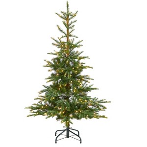 Nearly Natural 5-ft Layered Washington Spruce Artificial Christmas Tree with 200 Clear Lights and 385 Bendable Branches - 1 of 4