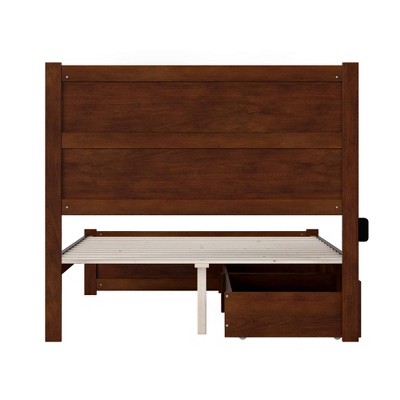 Walnut Full Size Platform Bed with Headboard and Storage Drawers