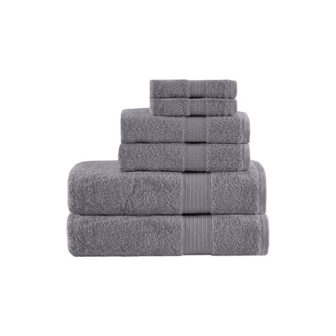 Feather Stitch Luxurious Absorbent 650 GSM Combed Cotton 6-Piece Towel Set - Grey
