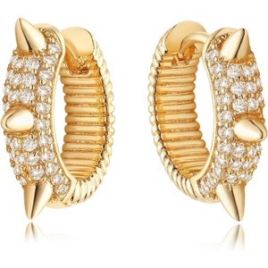 18K Gold Plated Spike Hoop Earrings - Handmade Minimalist CZ Design, Hypoallergenic Everyday Wear - 1 of 4