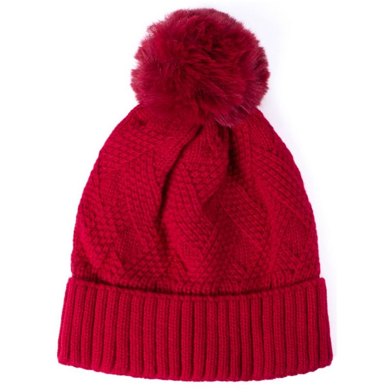 Women's Solid Color 100% Acrylic Cable Knit Hat with pom, 1 of 4