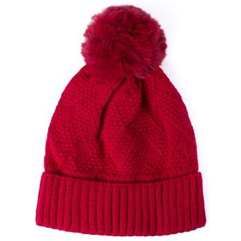 Women's Solid Color 100% Acrylic Cable Knit Hat with pom