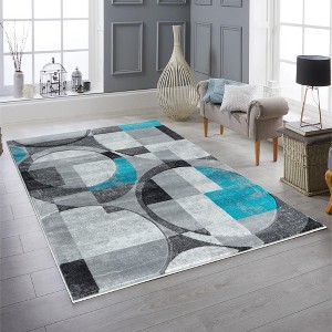 Home Mart Goods Silver Grey Blue Turquoise Geometric Shapes Hand-Carved Abstract Soft Premium Modern Contemporary Non-Shedding Area Rug - 1 of 4
