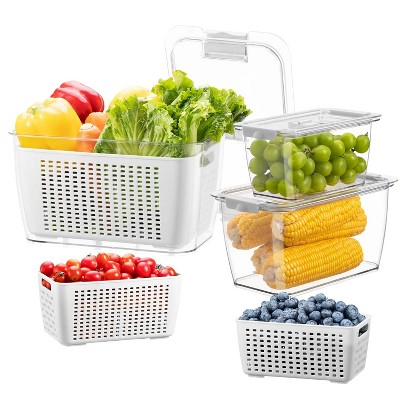 LunaLulinlk Fruit Containers 3-Pack, Vegetable, Fruit, and Salad Partitioned Food Storage Containers with Vents, White