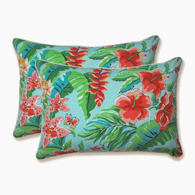2pk Oversize Tropical Paradise Rectangular Throw Pillows Blue - Pillow Perfect, 1 of 5