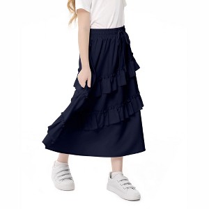Girls Ruffled Skirts Summer Highwaist Maxi Skirts for Girls A-line Adjustable Drawstring Skirts with Irregular Hem - 1 of 4