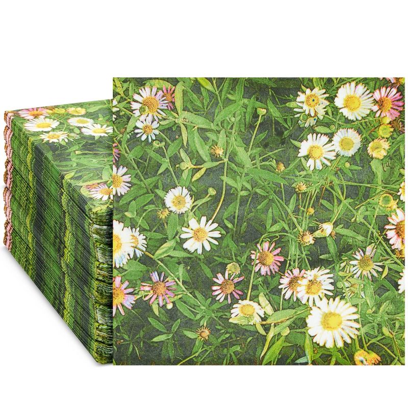 Juvale Juvale 100 Pack Daisy Floral Paper Napkins, 2-Ply, 6.5x6.5”, Napkins for Bridal Shower, Tea Party, & Wedding, 1 of 9