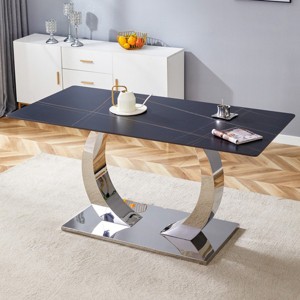 Sintered Stone Dining Table,Rectangular Dining Table,Dining Table With Rock Slab Tabletop And Stainless Steel Metal Table Legs-Cuddlewood - 1 of 4