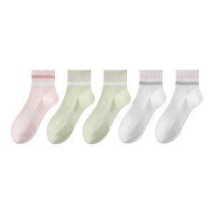 Anna-Kaci 5 Pairs Women Cotton Ankle Socks with Pastel Striped Cuffs Soft Breathable Knit Fabric for Everyday Comfort - 1 of 4