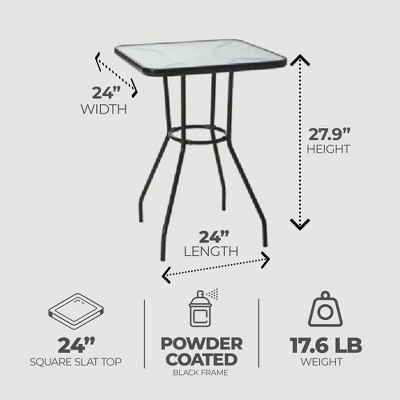 Four Seasons Courtyard Black Steel Glass Top 24-Inch Patio Dining Table