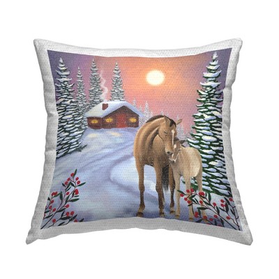 Stupell Industries Winter Cabin Horses Hugging Nature