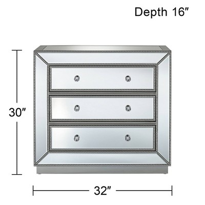 Trevi 32" Wide Mirrored Silver 3-Drawer Glam Accent Chest
