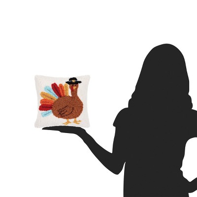 Colorful Turkey Hooked Thanksgiving Accent Pillow