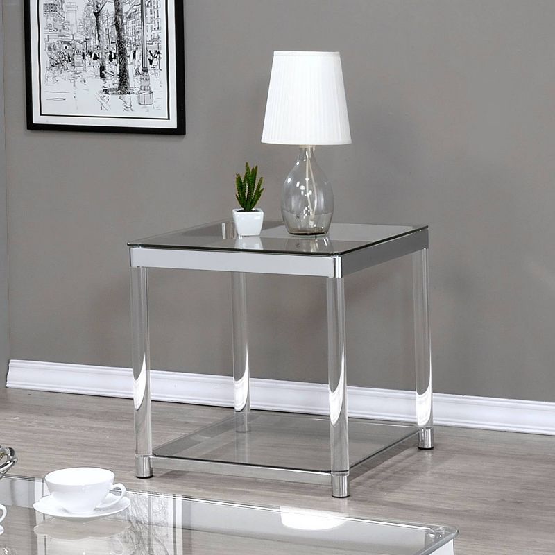 Anne Acrylic End Table with Glass Top and Shelf Chrome - Coaster, 3 of 5