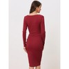 Allegra K Women's Drawstring Ruched Front Square Neck Long Sleeve Knit Bodycon Dress - 4 of 4