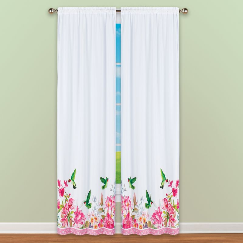Collections Etc Embroidered Hummingbird Pink Floral Curtains, 2 of 4