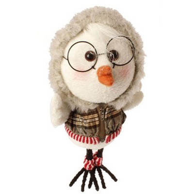 Raz Imports 9" White Bird with Red Plaid Faux Fur Trimmed Hoodie and Leg Warmers Christmas Ornament - White/Gray