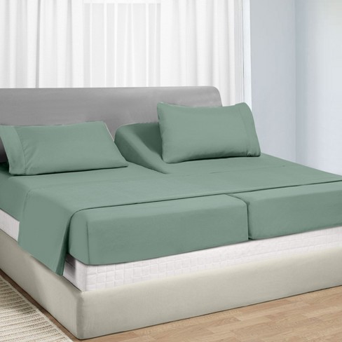 100% Cotton Sheets | Soft 400 Thread Count | Sage Green Split King ...