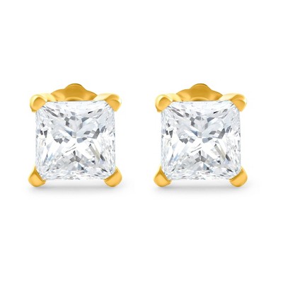 Pompeii3 1 1/4Ct Princess Cut Diamond Studs in 14k White or Yellow Gold Lab Created