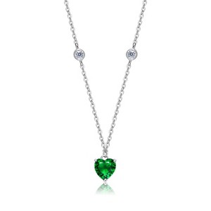 Guili Sterling Silver Necklace with Cubic Zirconia Heart Pendant – A Classic & Elegant Gift for Any Occasion, Available in Green, Blue, or Red - 1 of 3