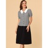 INSPIRE CHIC Women's Gingham Check Puff Sleeve Contrast Collar Button Down Shirt - 3 of 4