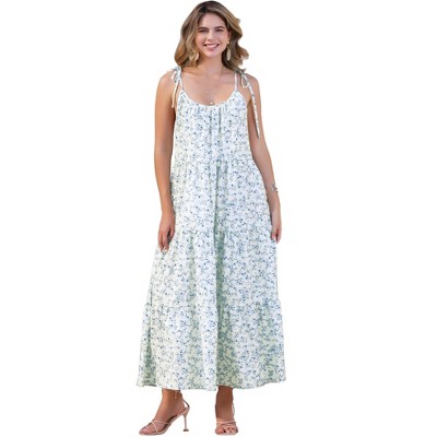 INSPIRE CHIC Women's Floral Tie Shoulder Summer Maxi Boho Sleeveless Casual Dress