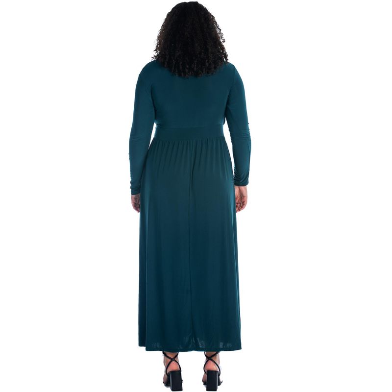 24seven Comfort Apparel Long Sleeve V Neck Side Slit Plus Size Maxi Dress, 3 of 6