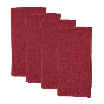 Red Plaid Stitched Cotton Napkin Set, 20"x20" (Set of 12)