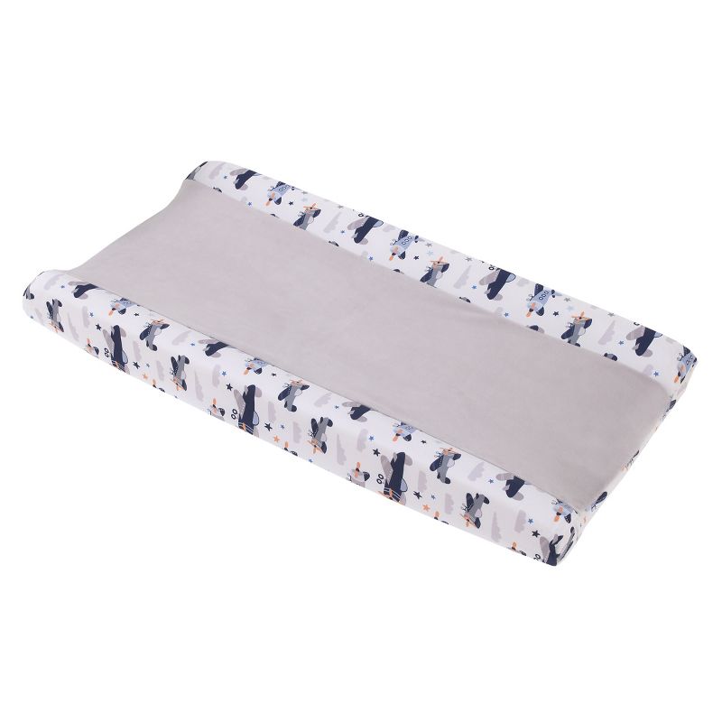 Little Love by NoJo Soar High Little One Gray, Navy, Light Blue, and White Airplanes Contoured Changing Pad Cover, 1 of 4