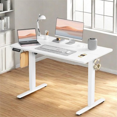 GlasFlength Desks Ergonomic Standing Desk, Height Adjustable Computer Desk with Control Panel Headphone Hook, Height 28.7'' to 48'', White, 48Inches
