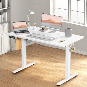 Infurnic Desks Ergonomic Standing Desk, Height Adjustable Computer Desk with Control Panel Headphone Hook, Height 28.7'' to 48'', White, 48Inches - 1 of 4