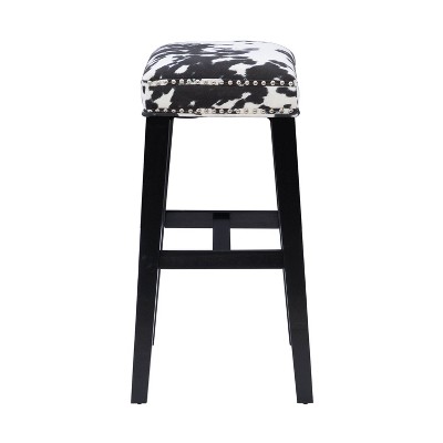 Walt Black Cow Print Backless Wood Bar Stool