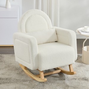 Accent Rocking Chair with Curved Back and Pillow, Ultimate Comfort for Your Home, Teddy Velvet, Cream White - 1 of 4