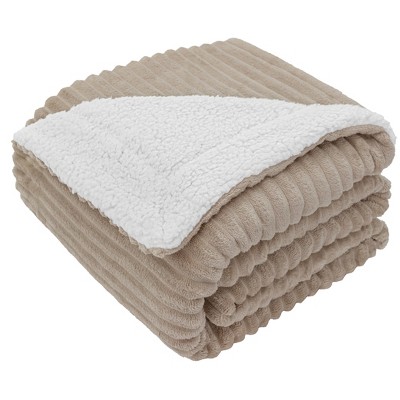 Taupe Twin Reversible Sherpa Fleece Blanket with Ribbed Design