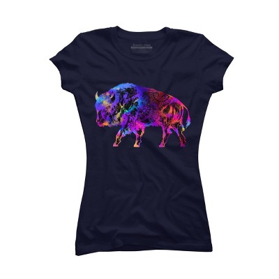 Junior's Design By Humans Rainbow Buffalo By ZeichenbloQ T-Shirt
