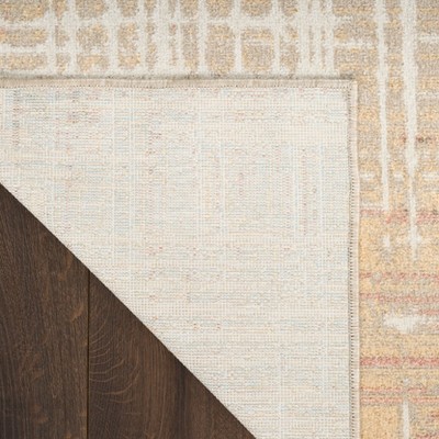 Beige Peach Abstract Polyester Machine Washable Runner Rug