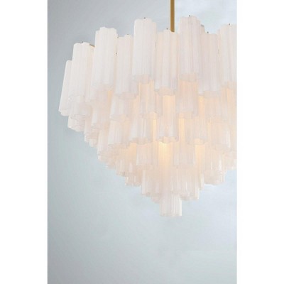 Aged Brass and White Tronchi Glass 16-Light Chandelier