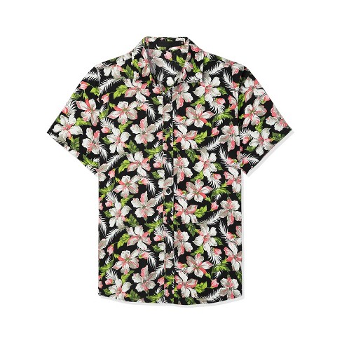 Lars Amadeus Men's Hawaiian Shirt Short Sleeves Summer Patchwork Floral  Leaf Shirts Yellow Green Small : Target