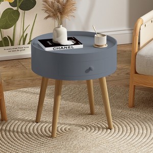 NicBex 18"H Nightstand with Storage Drawer Modern Round Bedside Table End Table for Living Room, Bedroom, Gray - 1 of 4